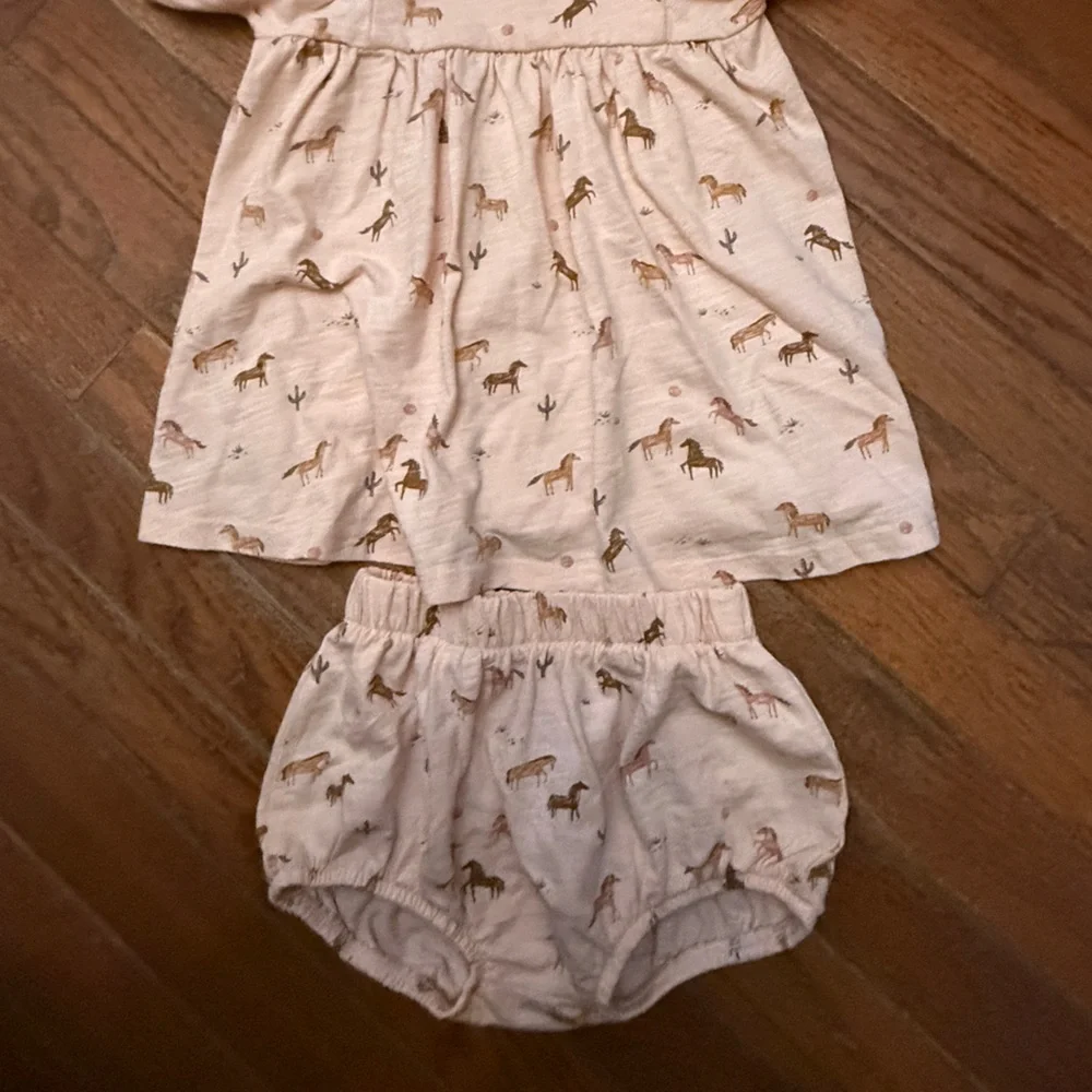 Rylee + Cru Cotton Horse Print Dress & Panties